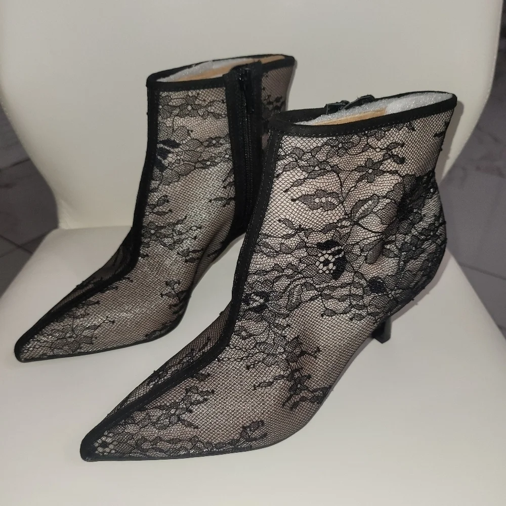 INC International Concepts Black Lace Ankle Booties Size 7M/ 37.5